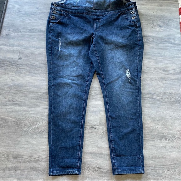 PLUS Medium Wash Women's Jeans Overalls - Picture 4 of 14